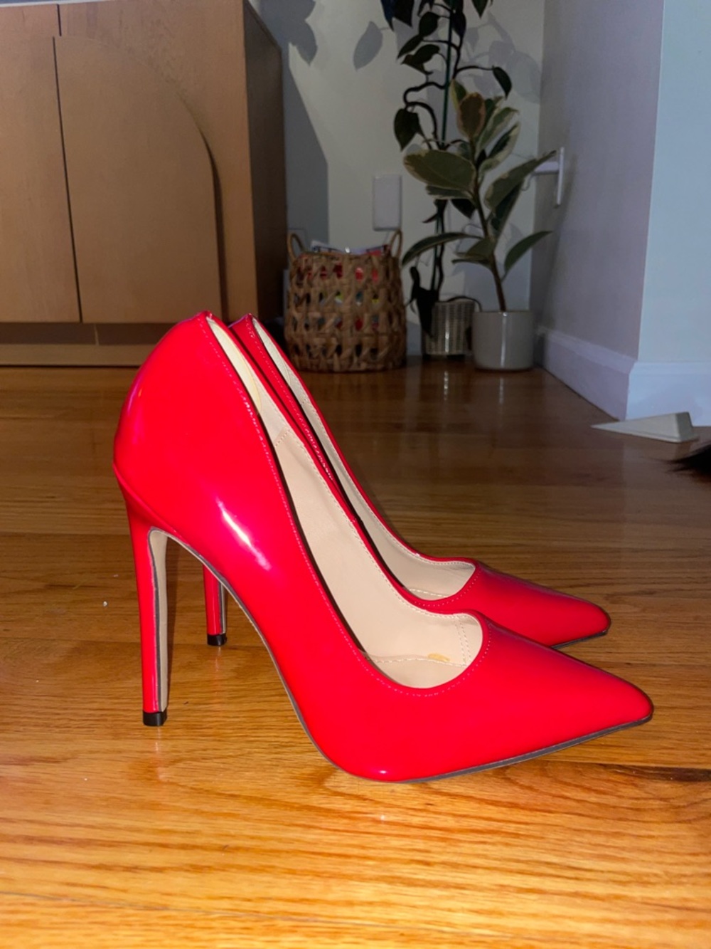 SHEIN Red Patent Pointed-Toe Stiletto Pumps